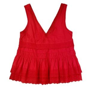 The Kooples Sport Red Sleeveless Layered Ruffled Eyelet Top Paris France 1 S